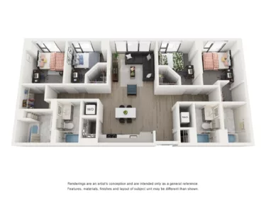 Rendering of the Indigo B - 4BR/4BA floor plan with 4 bedroom[s] and 4 bathroom[s] at Lapis
