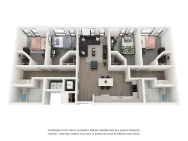 Rendering of the Maya -4BR/2BA floor plan with 4 bedroom[s] and 2 bathroom[s] at Lapis