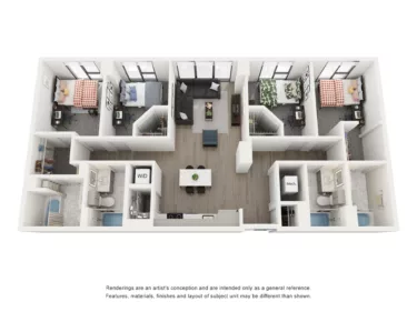 Rendering of the Indigo C- 4BR/4BA floor plan with 4 bedroom[s] and 4 bathroom[s] at Lapis