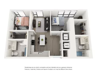 Rendering of the Celestial - 2BR/2BA floor plan with 2 bedroom[s] and 2 bathroom[s] at Lapis