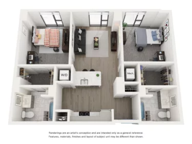 Rendering of the Capri C - 2BR/2BA floor plan with 2 bedroom[s] and 2 bathroom[s] at Lapis