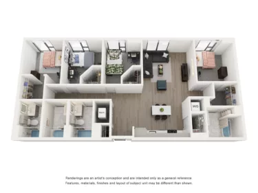 Rendering of the Saphire - 4BR/4BA floor plan with 4 bedroom[s] and 4 bathroom[s] at Lapis