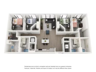 Rendering of the Indigo A- 4BR/4BA floor plan with 4 bedroom[s] and 4 bathroom[s] at Lapis