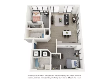 Rendering of the Cobalt - 2BR/2BA floor plan with 2 bedroom[s] and 2 bathroom[s] at Lapis