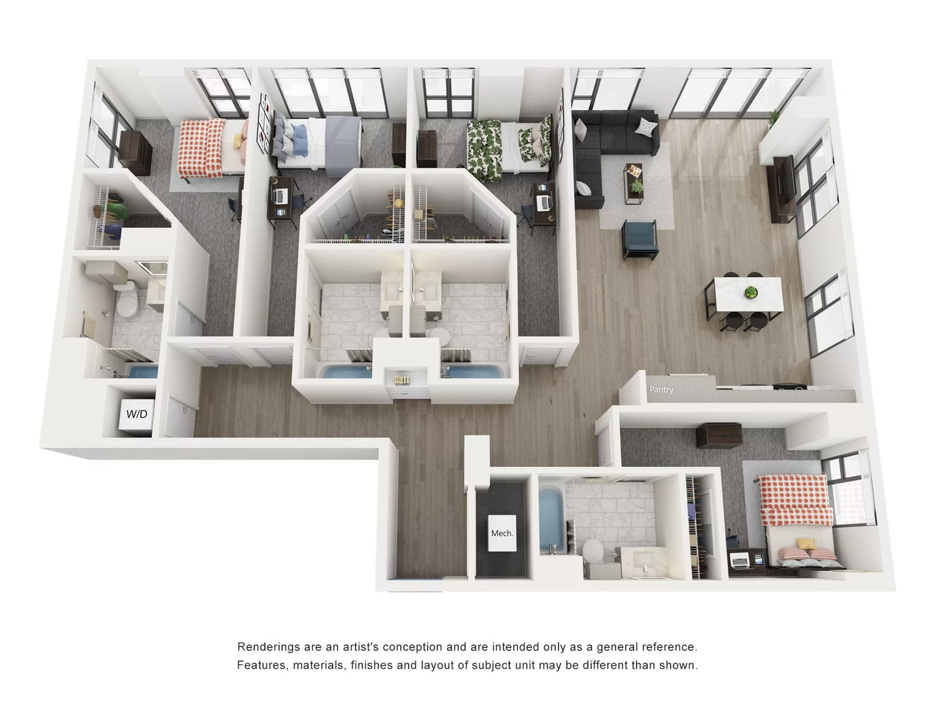 Rendering of the Royal - 4BR/4BA - D4 floor plan with 4 bedroom[s] and 4 bathroom[s] at Lapis