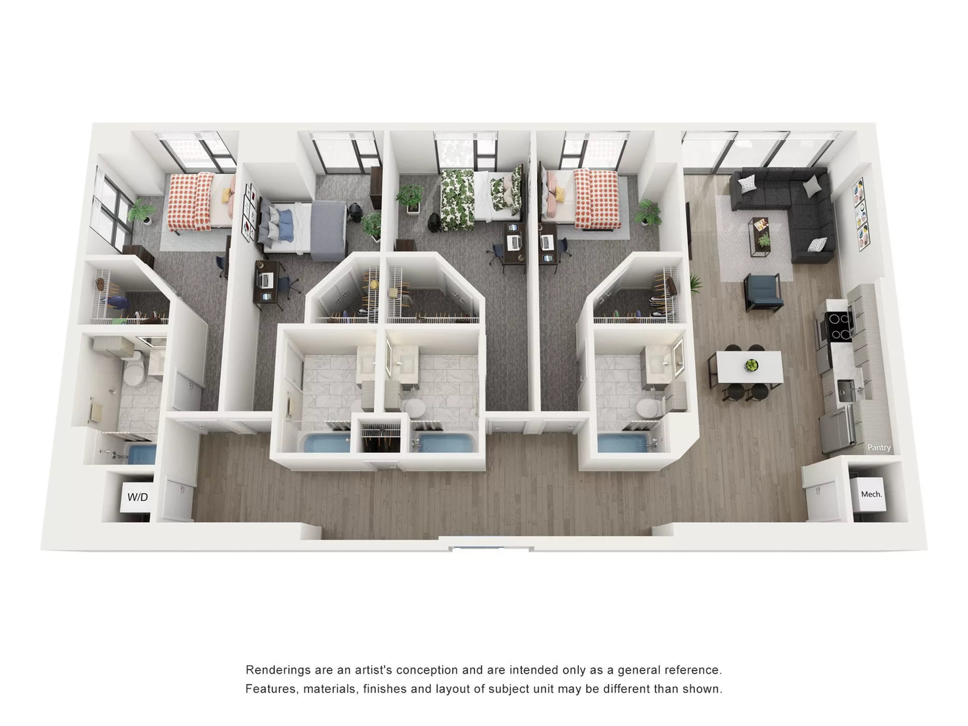 Rendering of the Opal B - 4BR/4BA floor plan with 4 bedroom[s] and 4 bathroom[s] at Lapis