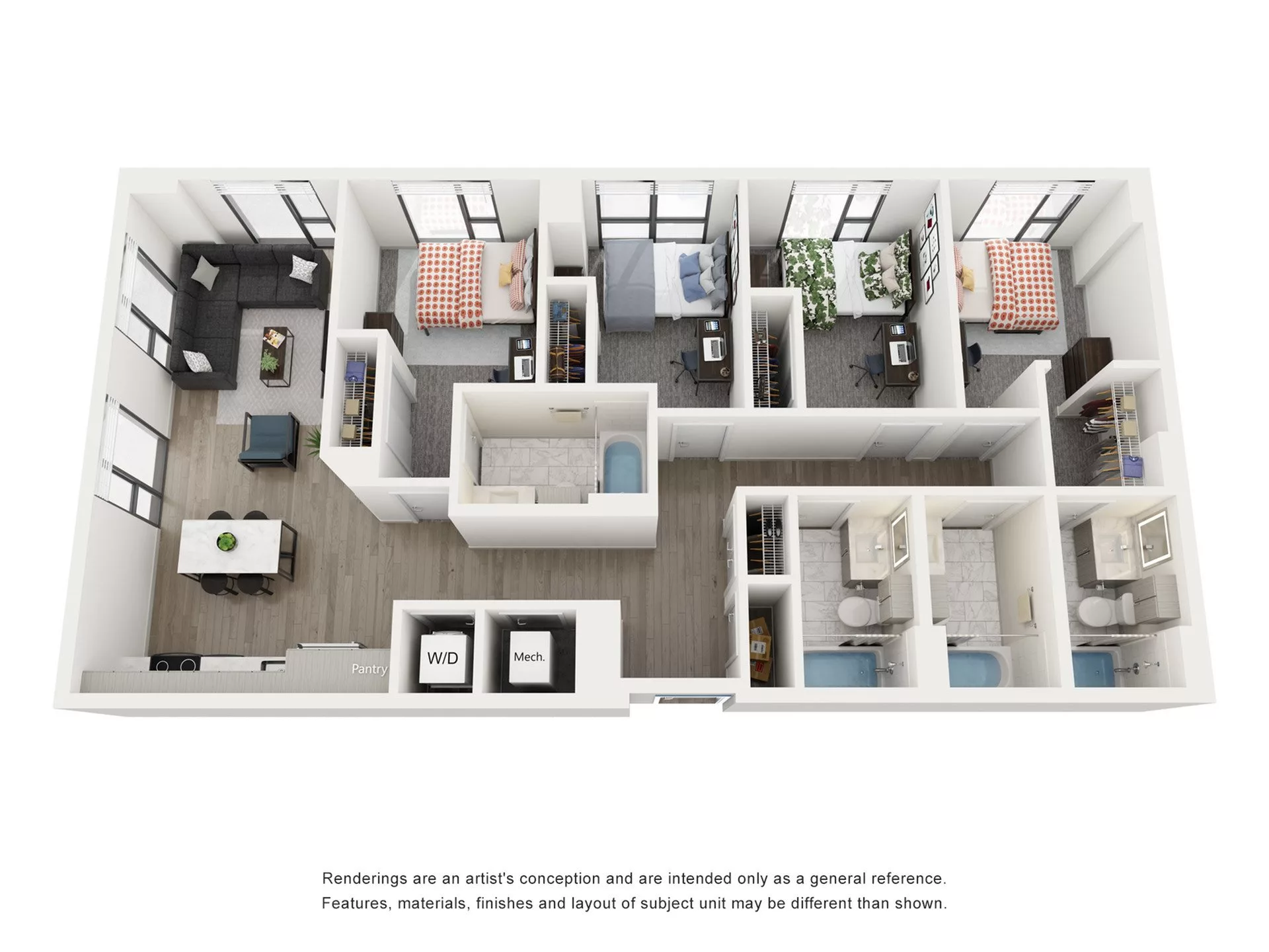 Rendering of the Opal C - 4BR/4BA floor plan with 4 bedroom[s] and 4 bathroom[s] at Lapis