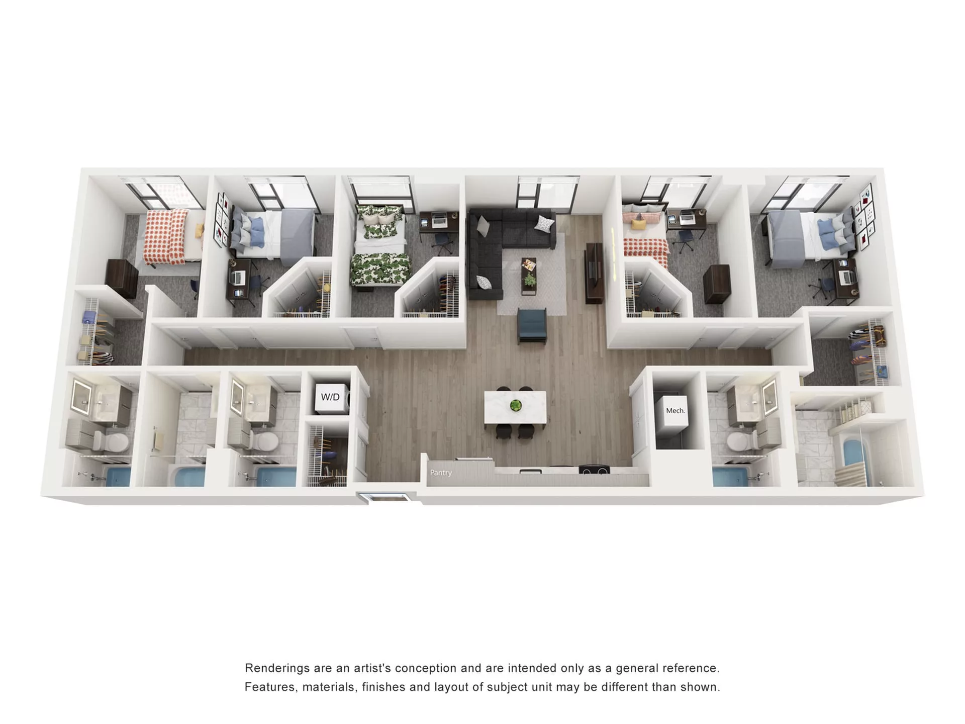 Rendering of the Topaz A - 5BR/5BA floor plan with 5 bedroom[s] and 5 bathroom[s] at Lapis