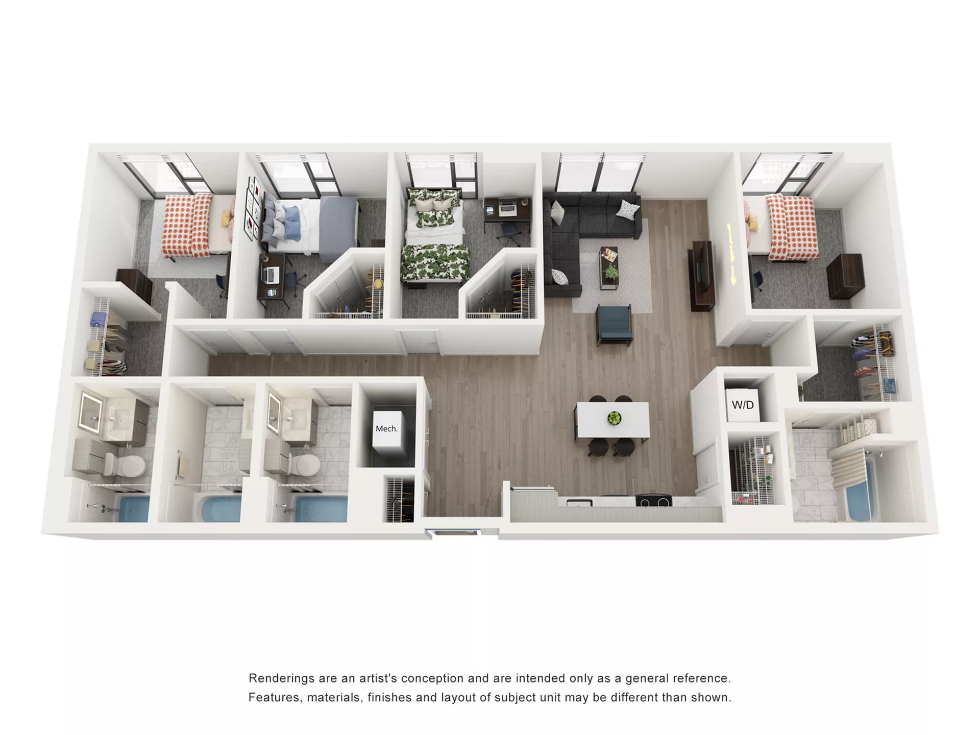 Rendering of the Saphire - 4BR/4BA floor plan with 4 bedroom[s] and 4 bathroom[s] at Lapis