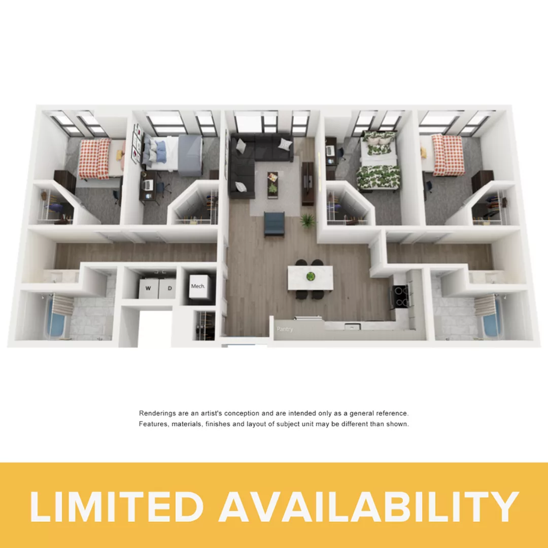 Rendering of the Maya -4BR/2BA floor plan with 4 bedroom[s] and 2 bathroom[s] at Lapis