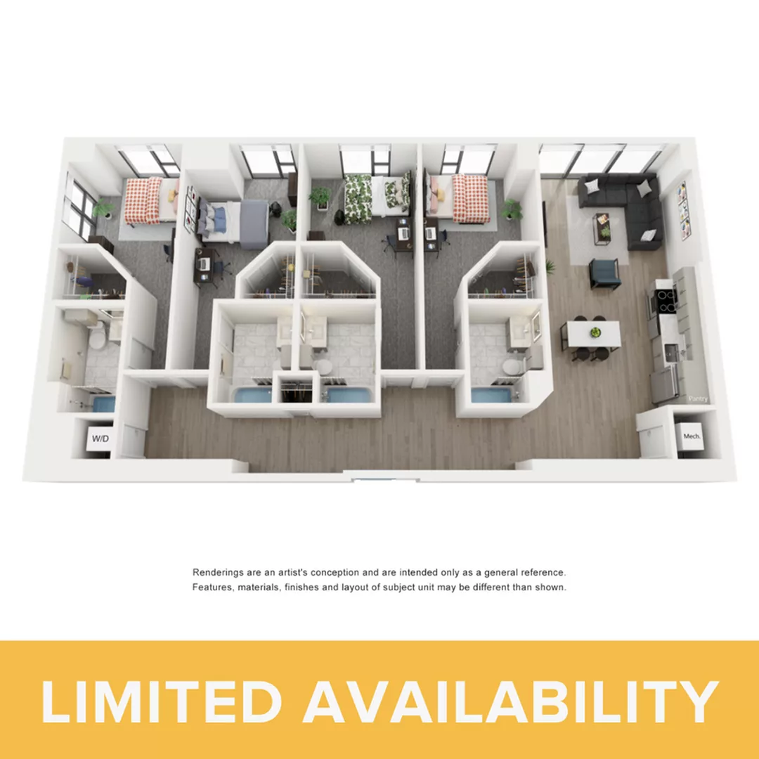 Rendering of the Opal B - 4BR/4BA floor plan with 4 bedroom[s] and 4 bathroom[s] at Lapis
