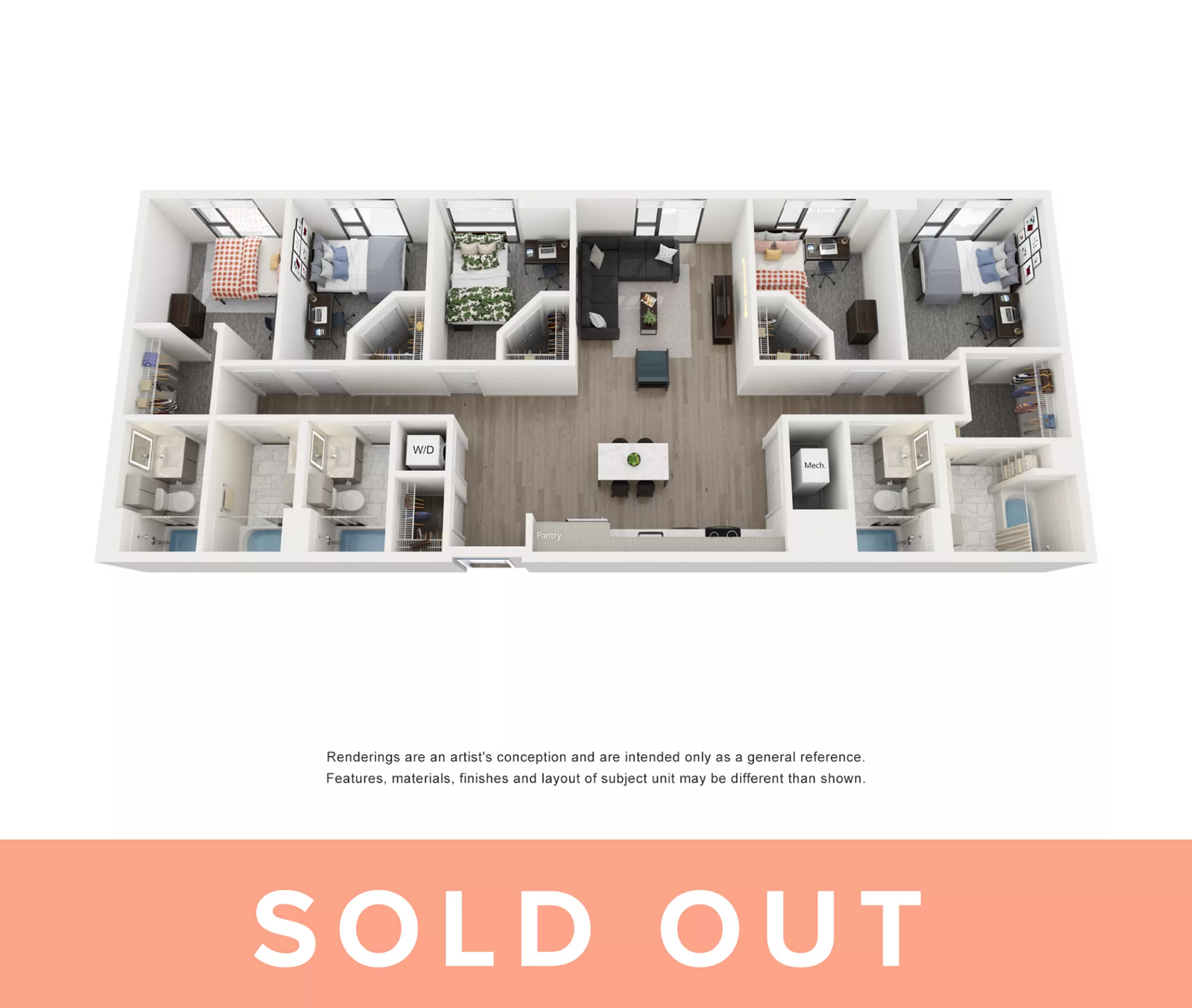 Rendering of the Topaz A - 5BR/5BA floor plan with 5 bedroom[s] and 5 bathroom[s] at Lapis