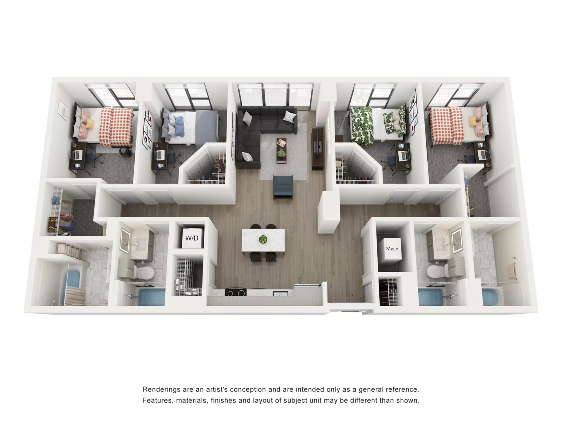 Rendering of the Indigo C- 4BR/4BA floor plan with 4 bedroom[s] and 4 bathroom[s] at Lapis
