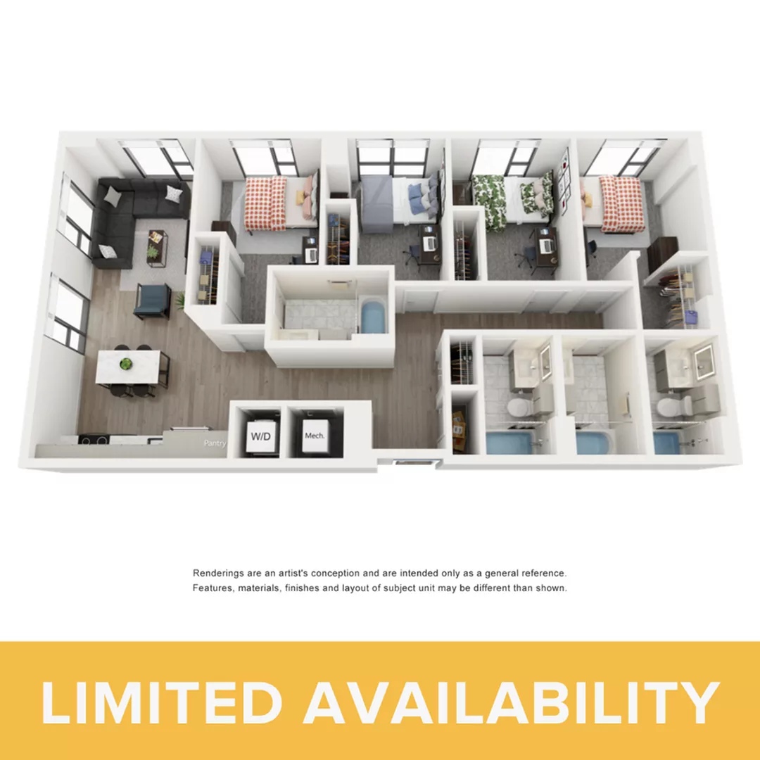 Rendering of the Opal C - 4BR/4BA floor plan with 4 bedroom[s] and 4 bathroom[s] at Lapis