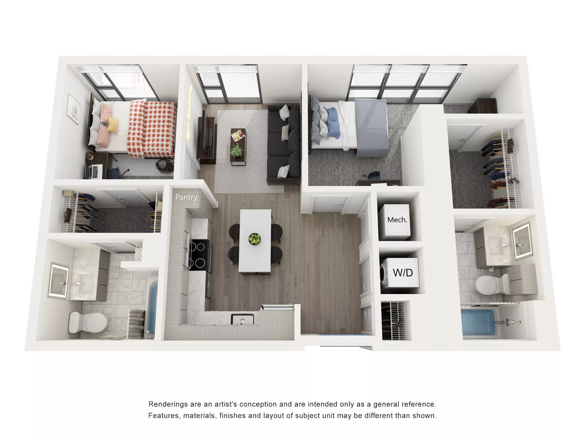 Rendering of the Celestial - 2BR/2BA floor plan with 2 bedroom[s] and 2 bathroom[s] at Lapis
