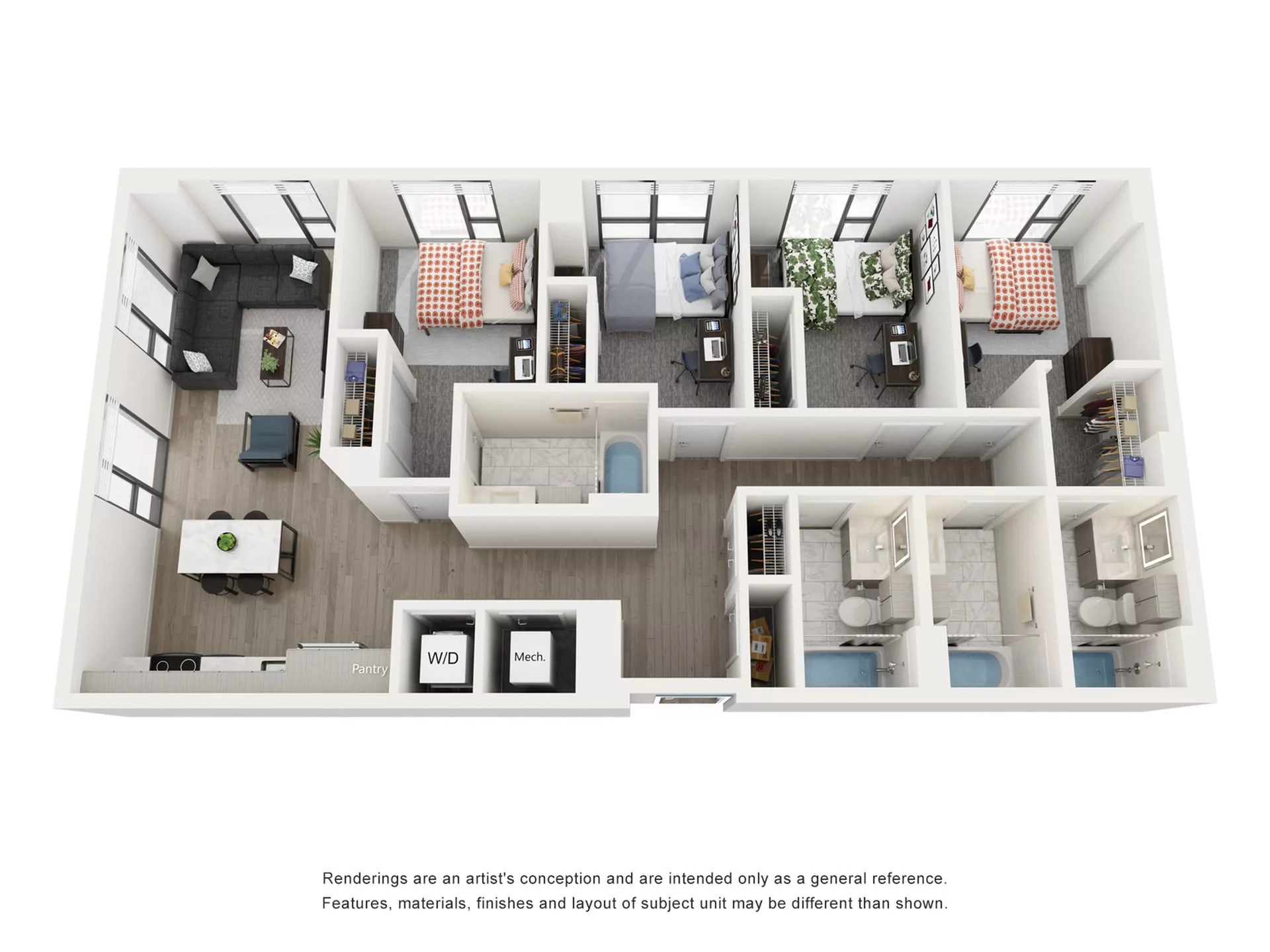 Rendering of the Opal C - 4BR/4BA floor plan with 4 bedroom[s] and 4 bathroom[s] at Lapis
