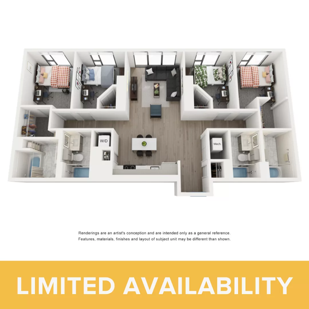 Rendering of the Indigo D - 4BR/4BA floor plan with 4 bedroom[s] and 4 bathroom[s] at Lapis