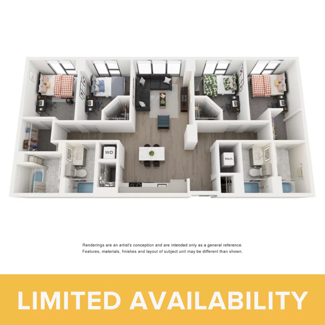 Rendering of the Indigo C- 4BR/4BA floor plan with 4 bedroom[s] and 4 bathroom[s] at Lapis
