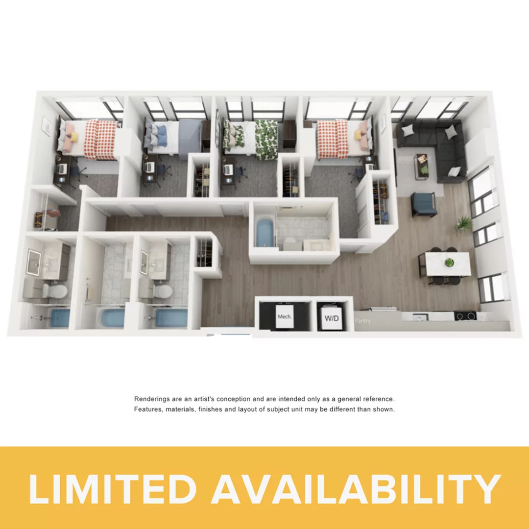 Rendering of the Opal A - 4BR/4BA floor plan with 4 bedroom[s] and 4 bathroom[s] at Lapis