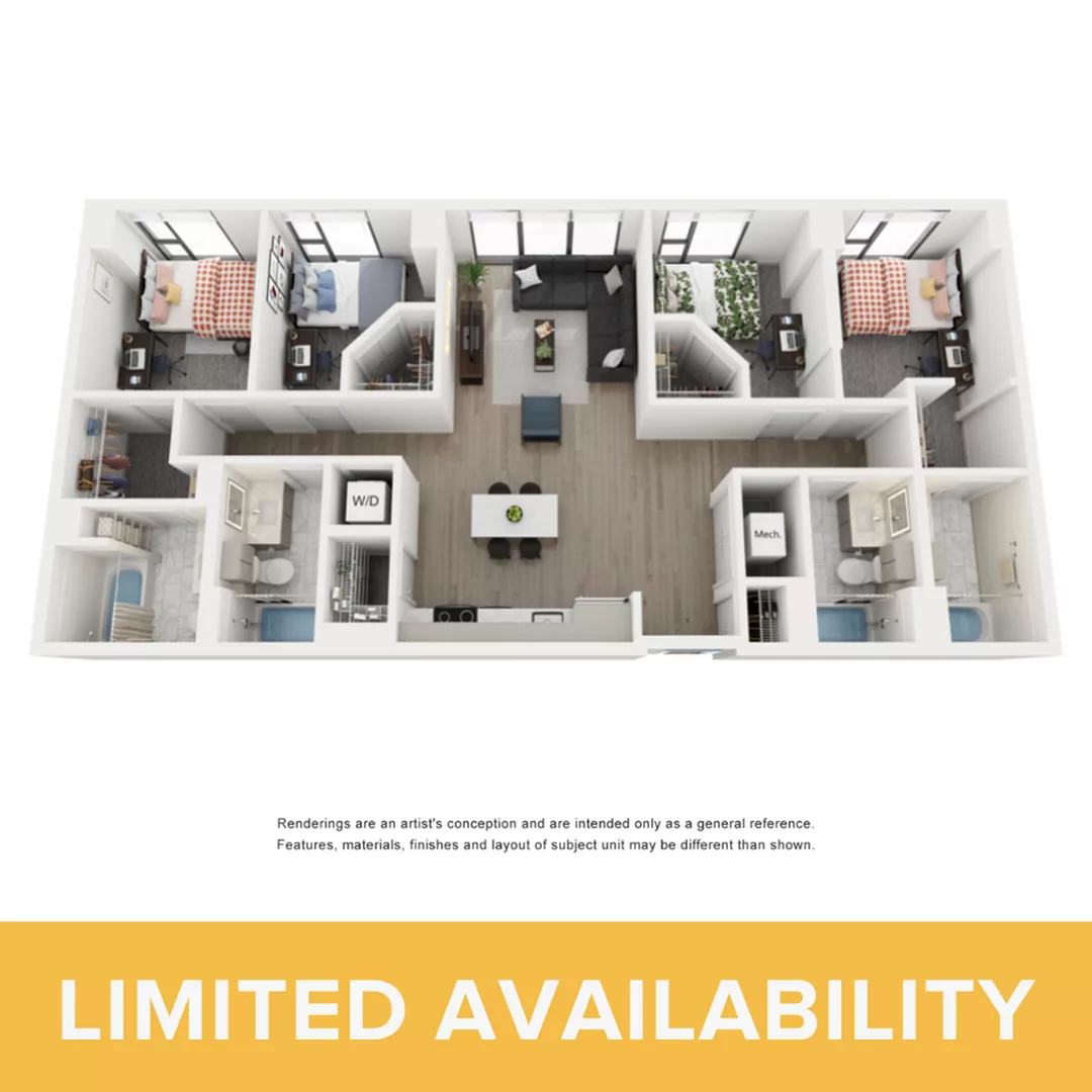 Rendering of the Indigo B - 4BR/4BA floor plan with 4 bedroom[s] and 4 bathroom[s] at Lapis