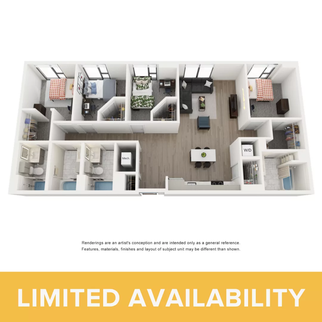 Rendering of the Saphire - 4BR/4BA floor plan with 4 bedroom[s] and 4 bathroom[s] at Lapis