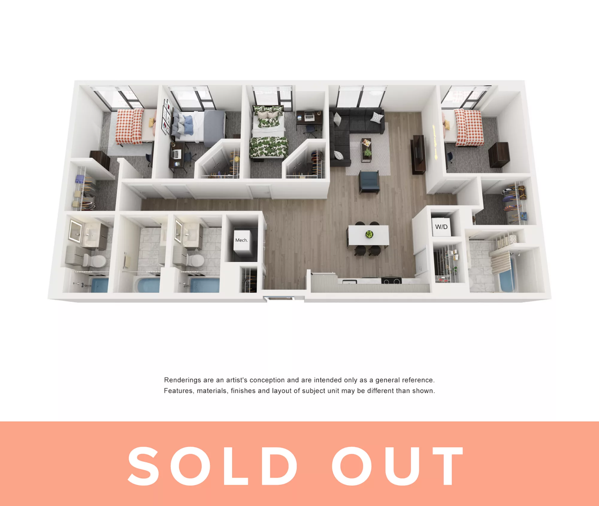Rendering of the Saphire - 4BR/4BA floor plan with 4 bedroom[s] and 4 bathroom[s] at Lapis