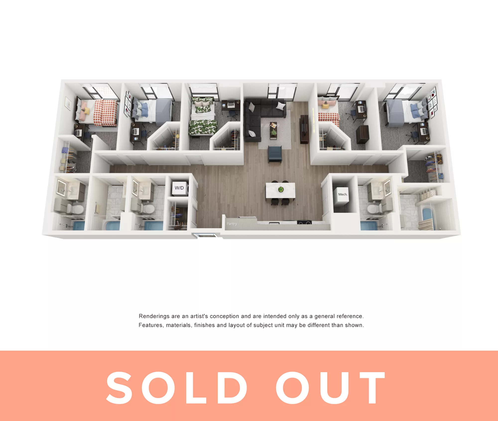 Rendering of the Topaz B - 5BR/5BA floor plan with 5 bedroom[s] and 5 bathroom[s] at Lapis