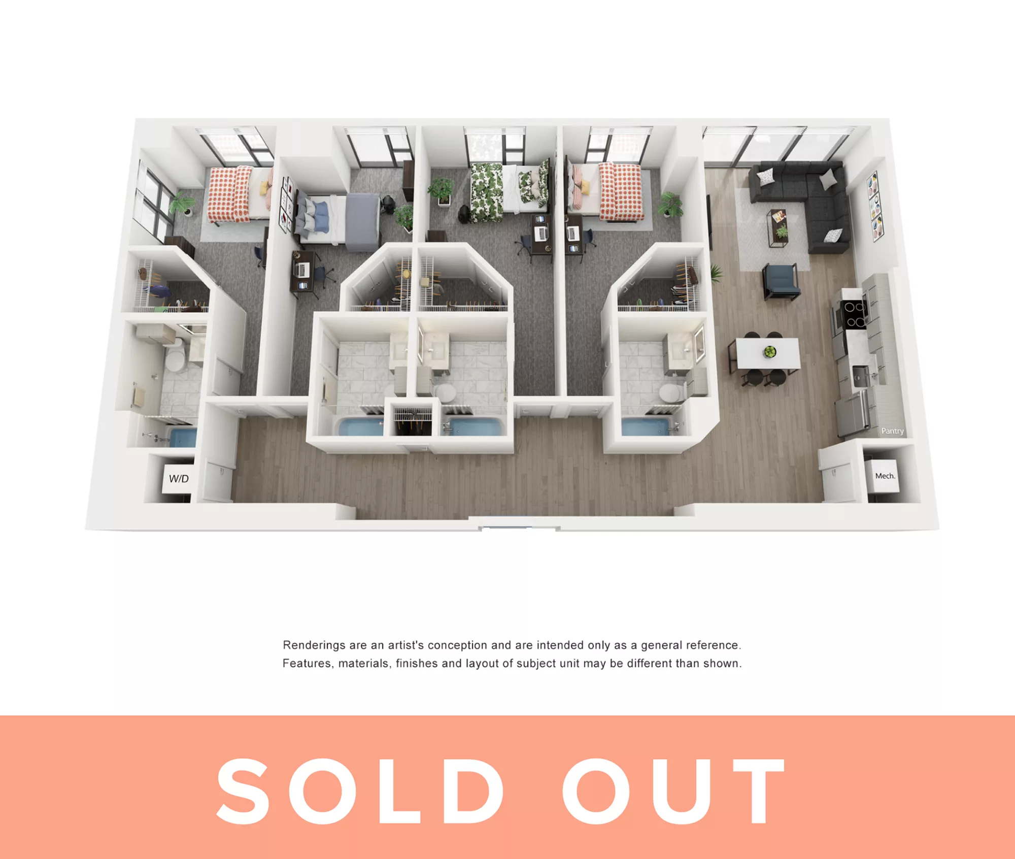 Rendering of the Opal B - 4BR/4BA floor plan with 4 bedroom[s] and 4 bathroom[s] at Lapis
