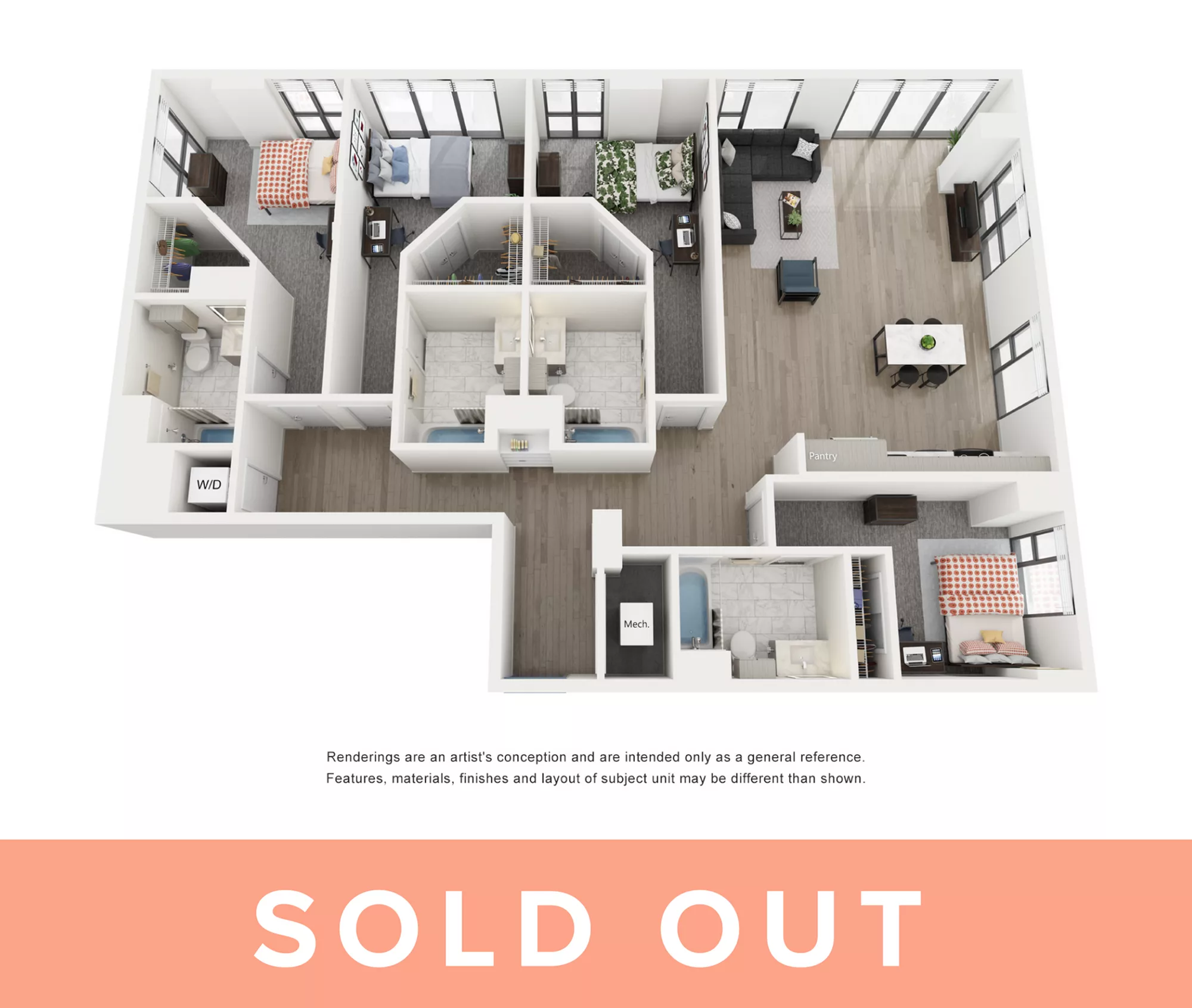 Rendering of the Royal - 4BR/4BA - D4 floor plan with 4 bedroom[s] and 4 bathroom[s] at Lapis