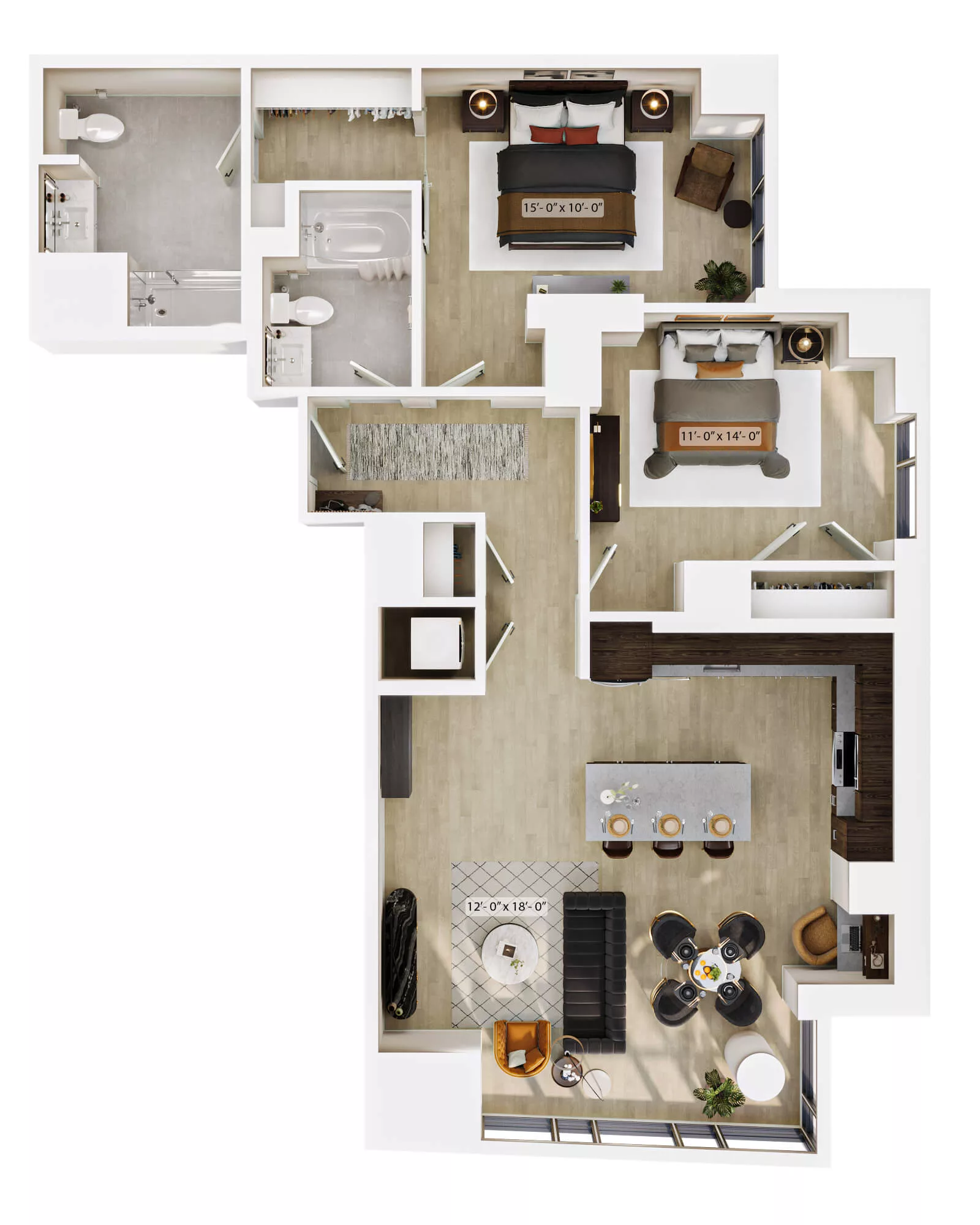 Rendering of the 2 Bed/2 Bath-B8 floor plan with 2 bedroom[s] and 2 bathroom[s] at Lyra