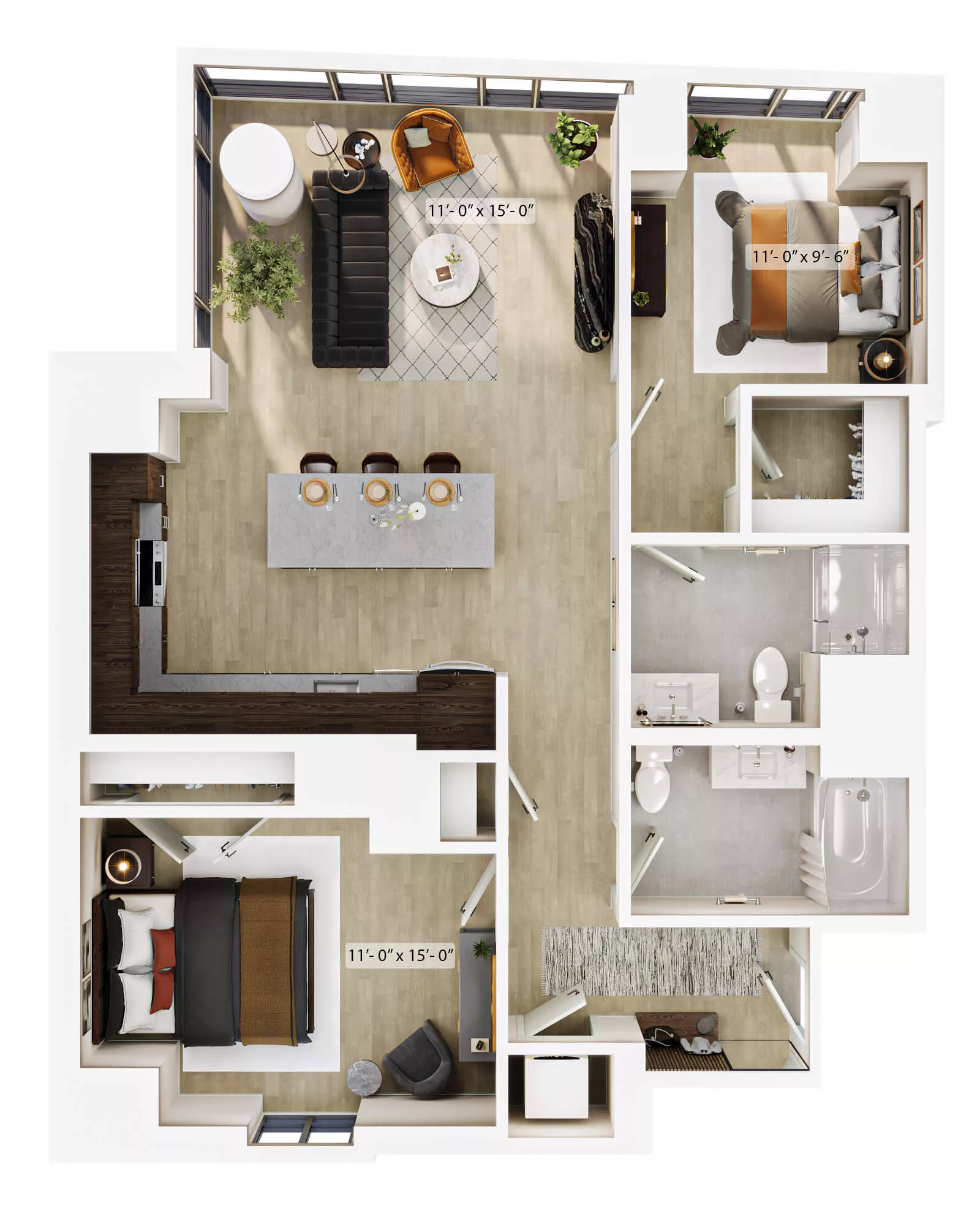 Rendering of the 2 Bed/2 Bath-B4 floor plan with 2 bedroom[s] and 2 bathroom[s] at Lyra