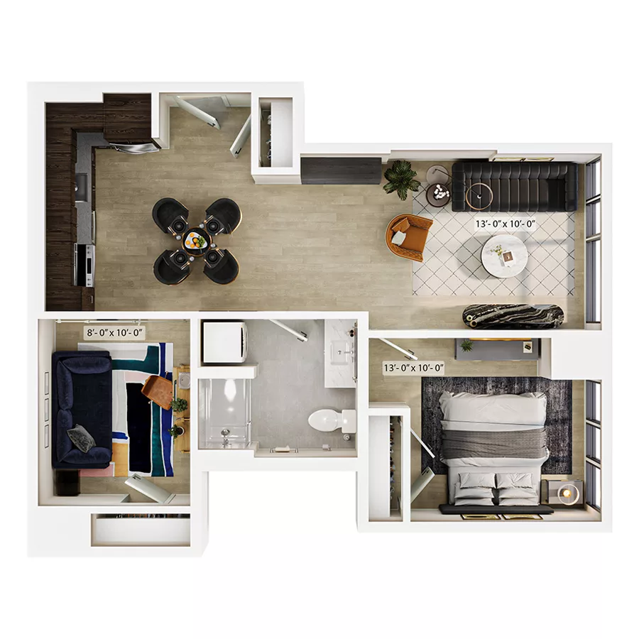 Rendering of the 1 Bed/1 Bath-A3 floor plan with 1 bedroom[s] and 1 bathroom[s] at Lyra