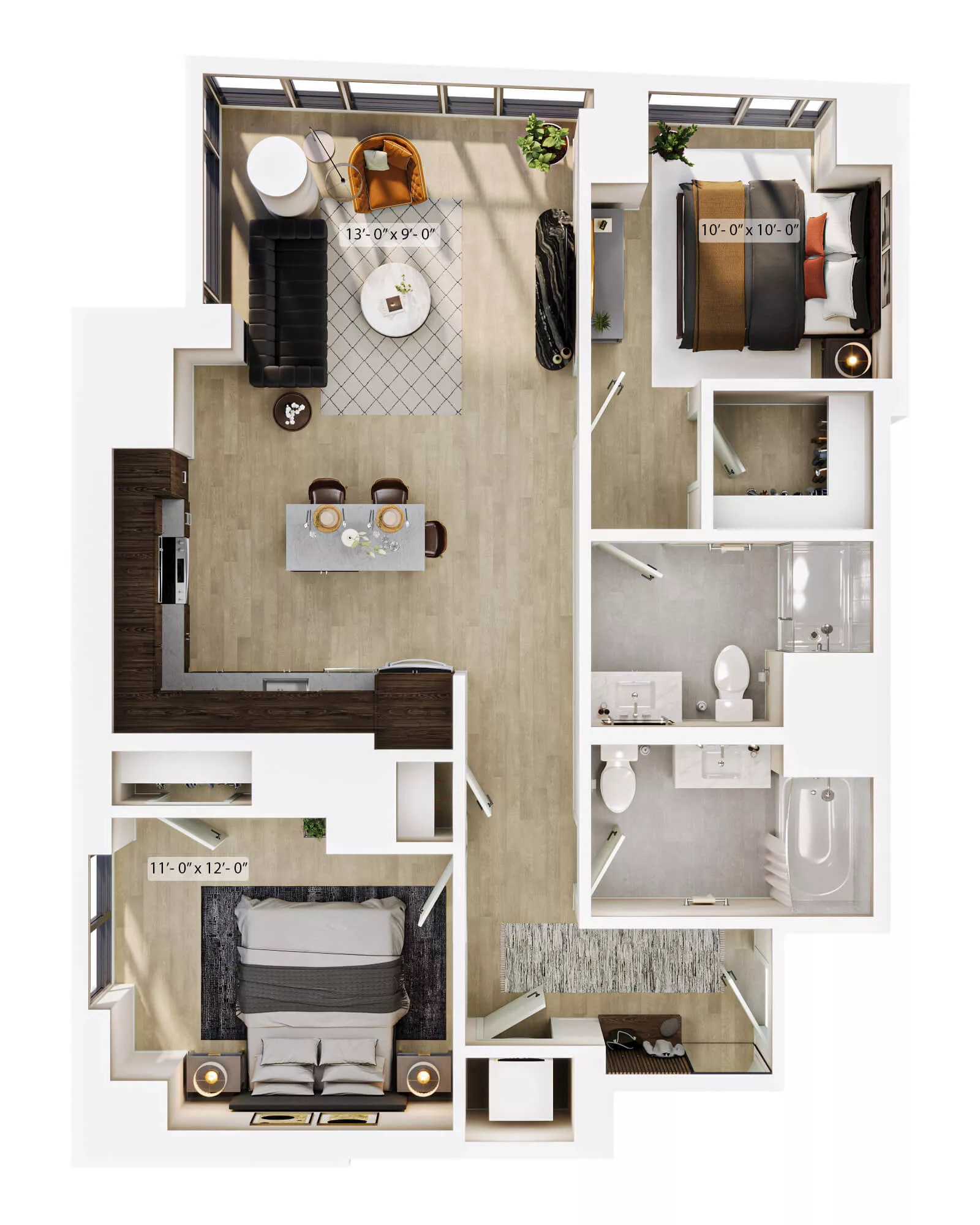 Rendering of the 2 Bed/2 Bath-B6 floor plan with 2 bedroom[s] and 2 bathroom[s] at Lyra
