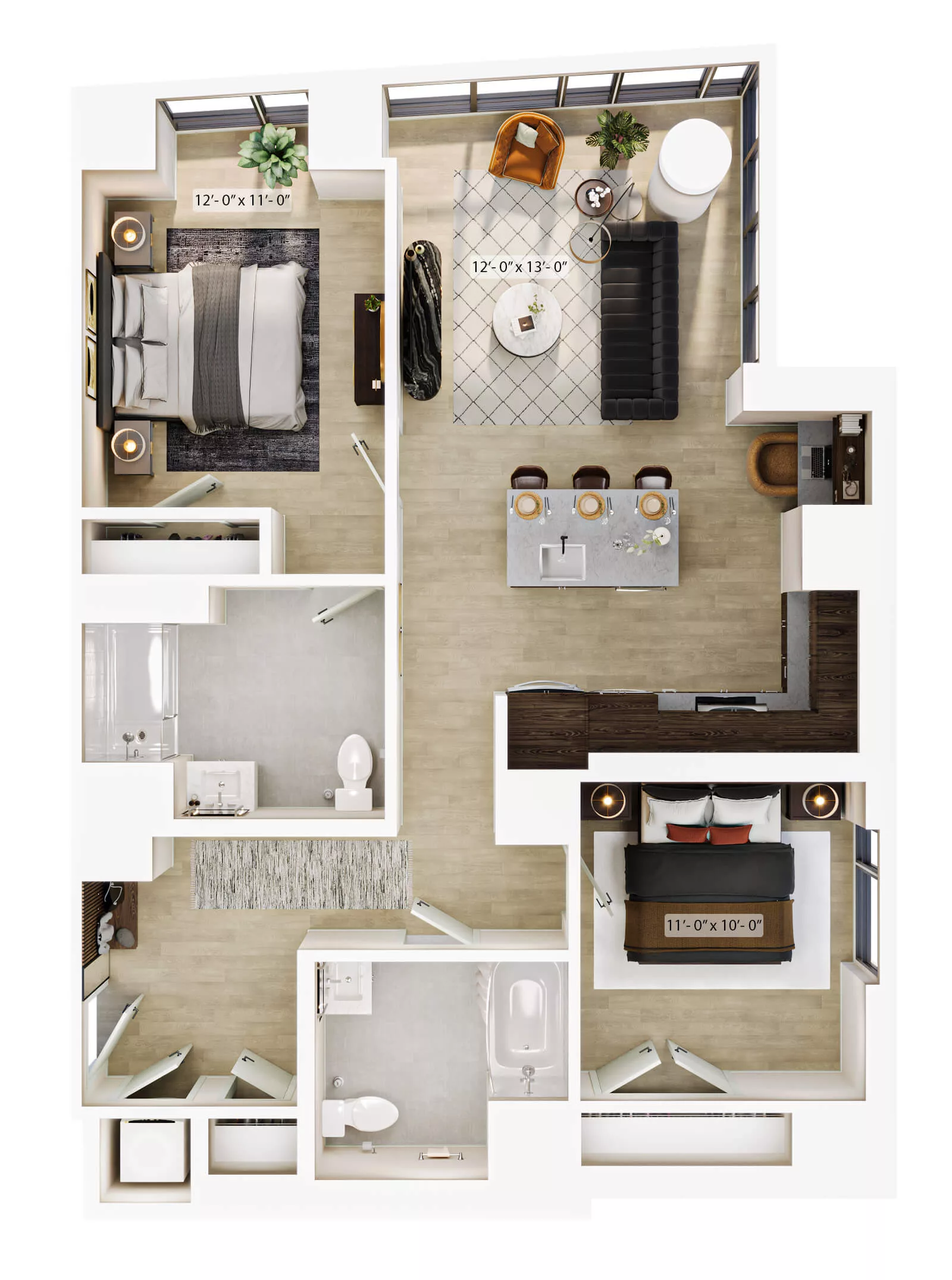 Rendering of the 2 Bed/2 Bath-B9 ADA floor plan with 2 bedroom[s] and 2 bathroom[s] at Lyra