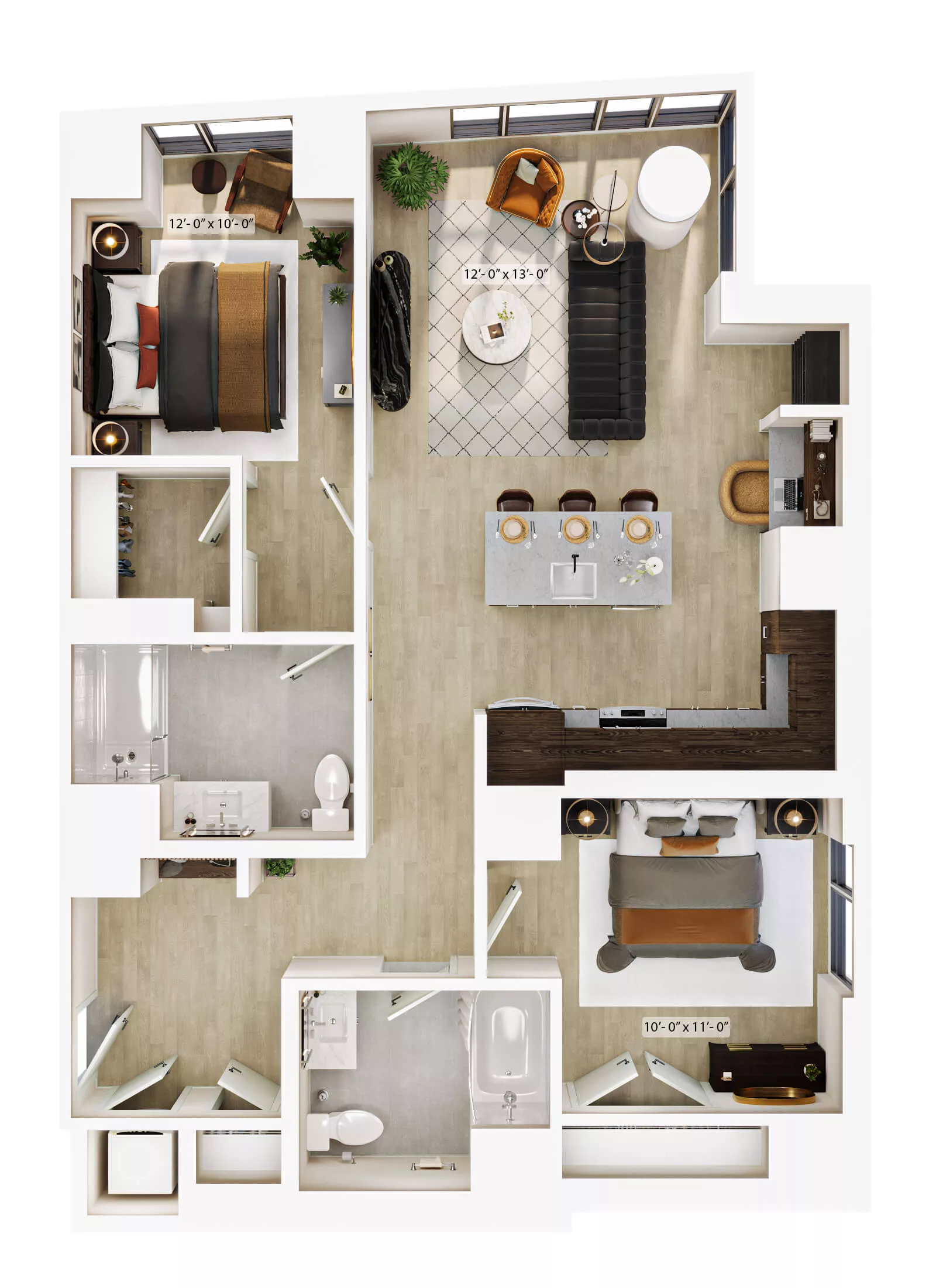Rendering of the 2 Bed/2 Bath-B1 ADA floor plan with 2 bedroom[s] and 2 bathroom[s] at Lyra