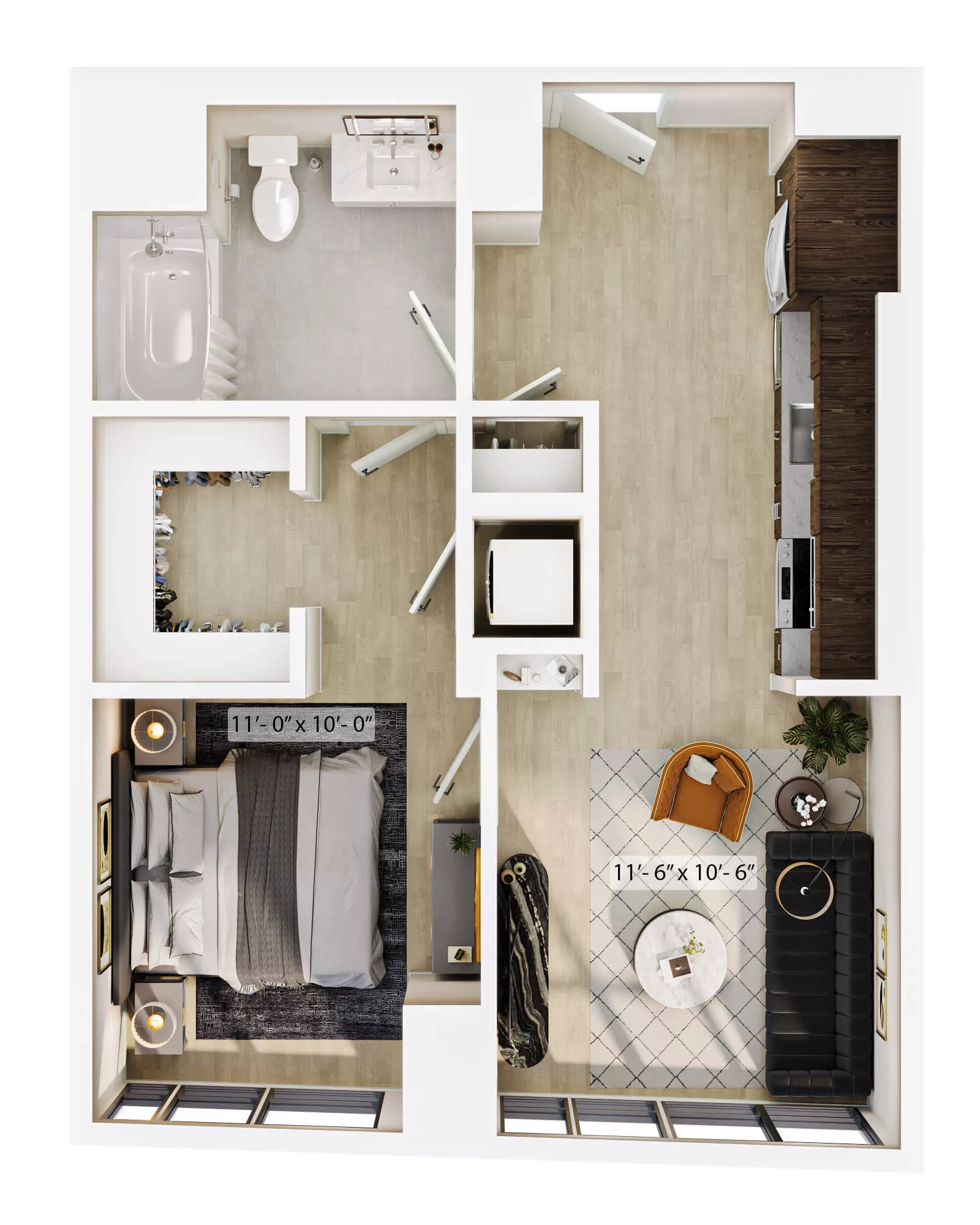 Rendering of the 1 Bed/1 Bath-A1 floor plan with 1 bedroom[s] and 1 bathroom[s] at Lyra