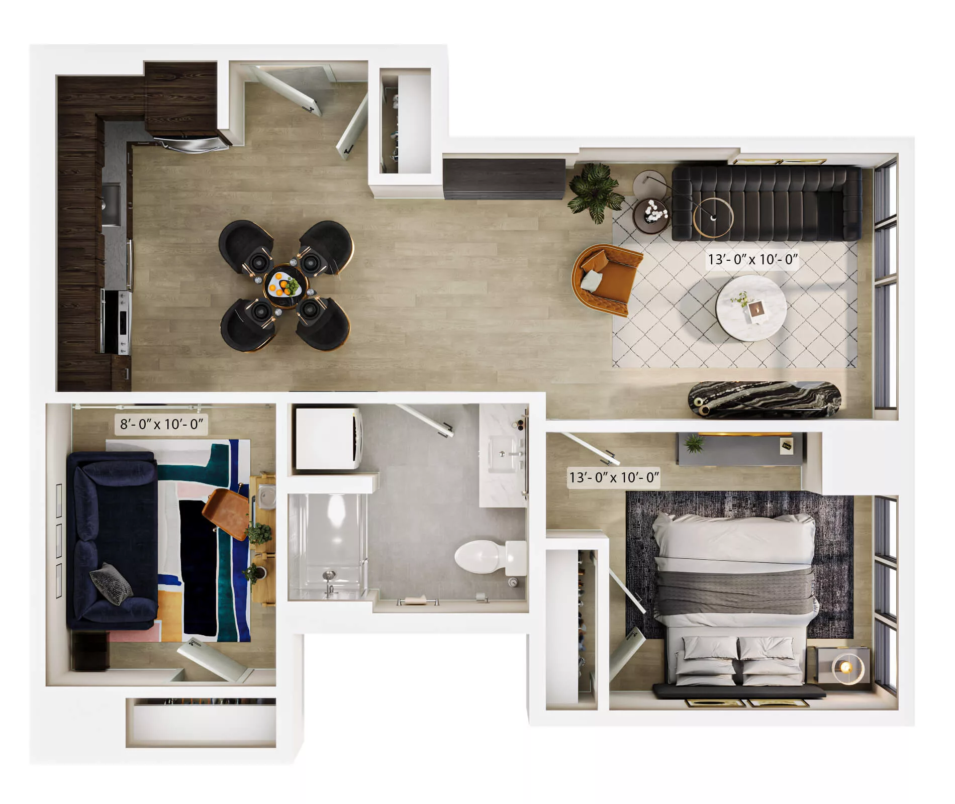 Rendering of the 1 Bed/1 Bath Den-A1D floor plan with 1 bedroom[s] and 1 bathroom[s] at Lyra