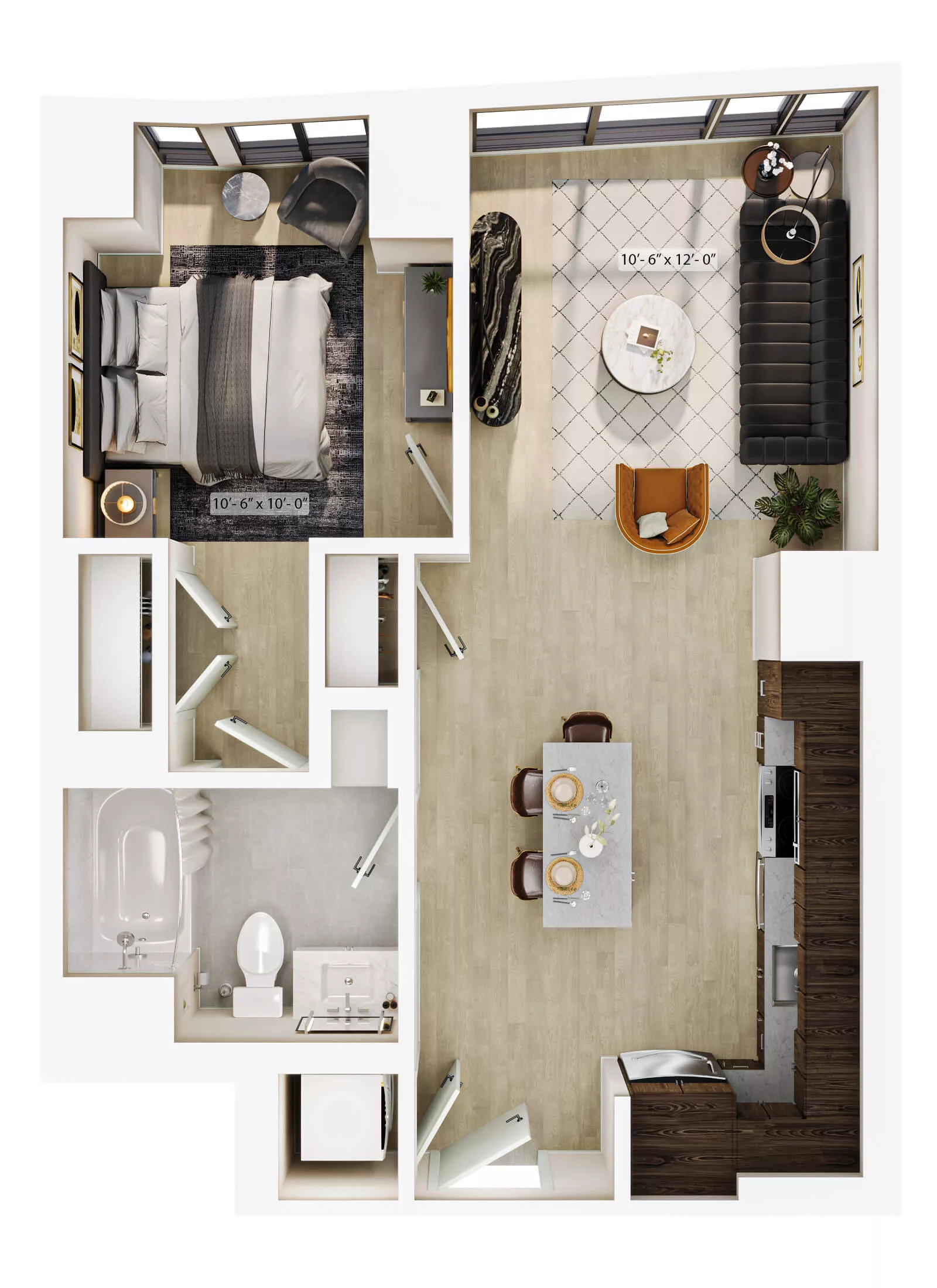 Rendering of the 1 Bed/1 Bath-A10 floor plan with 1 bedroom[s] and 1 bathroom[s] at Lyra