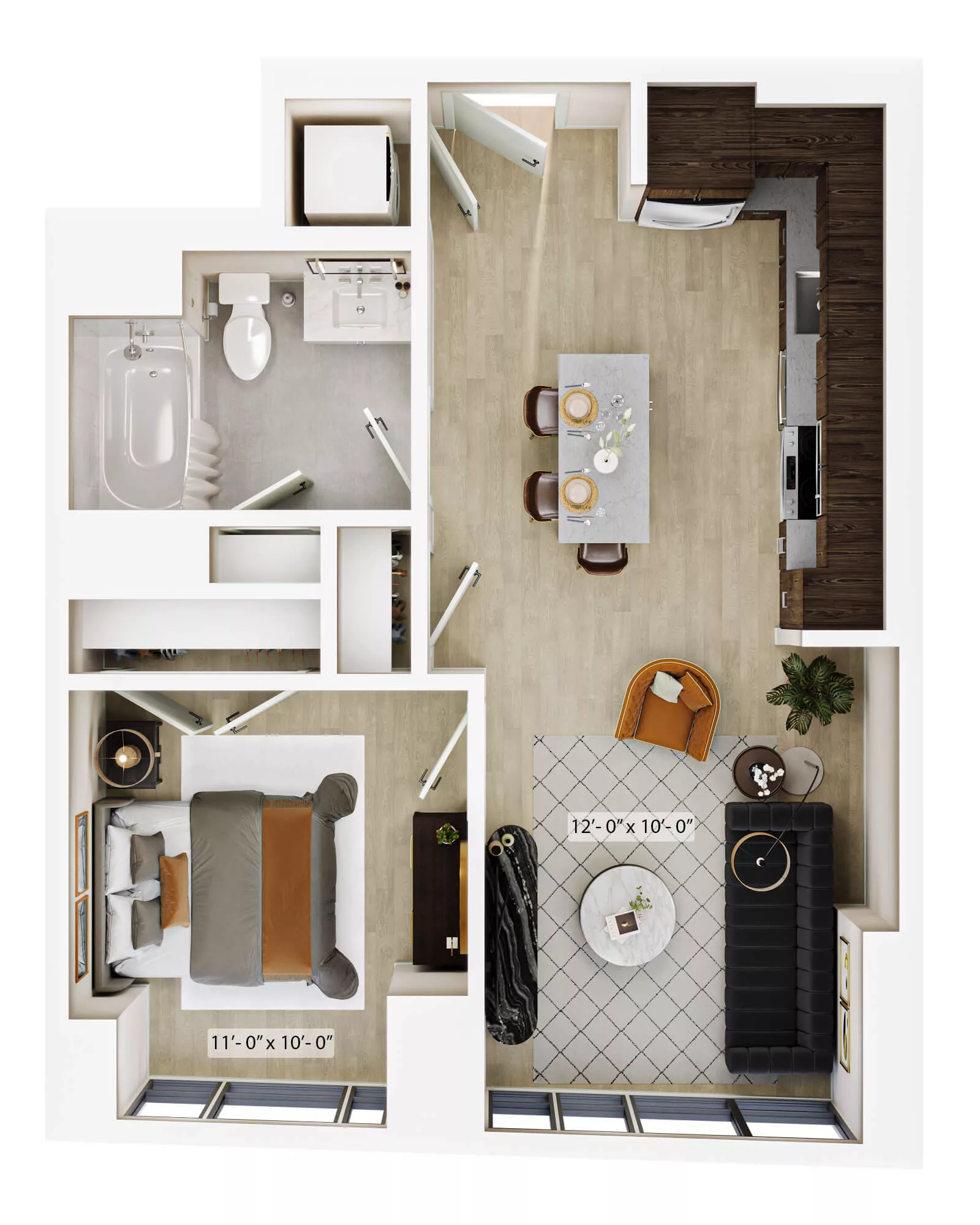 Rendering of the 1 Bed/1 Bath-A8 floor plan with 1 bedroom[s] and 1 bathroom[s] at Lyra