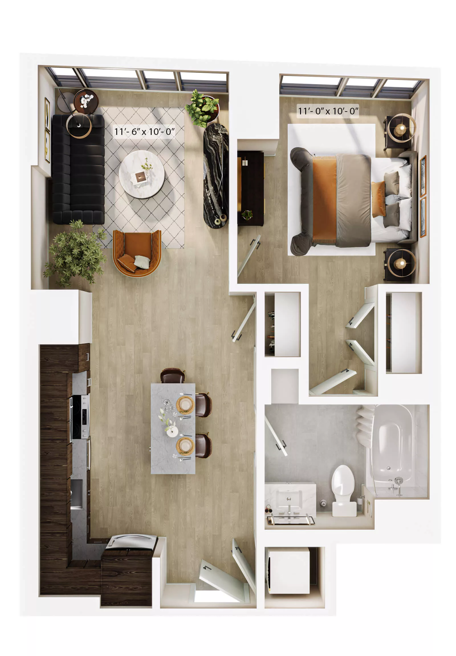 Rendering of the 1 Bed/1 Bath-A4 floor plan with 1 bedroom[s] and 1 bathroom[s] at Lyra