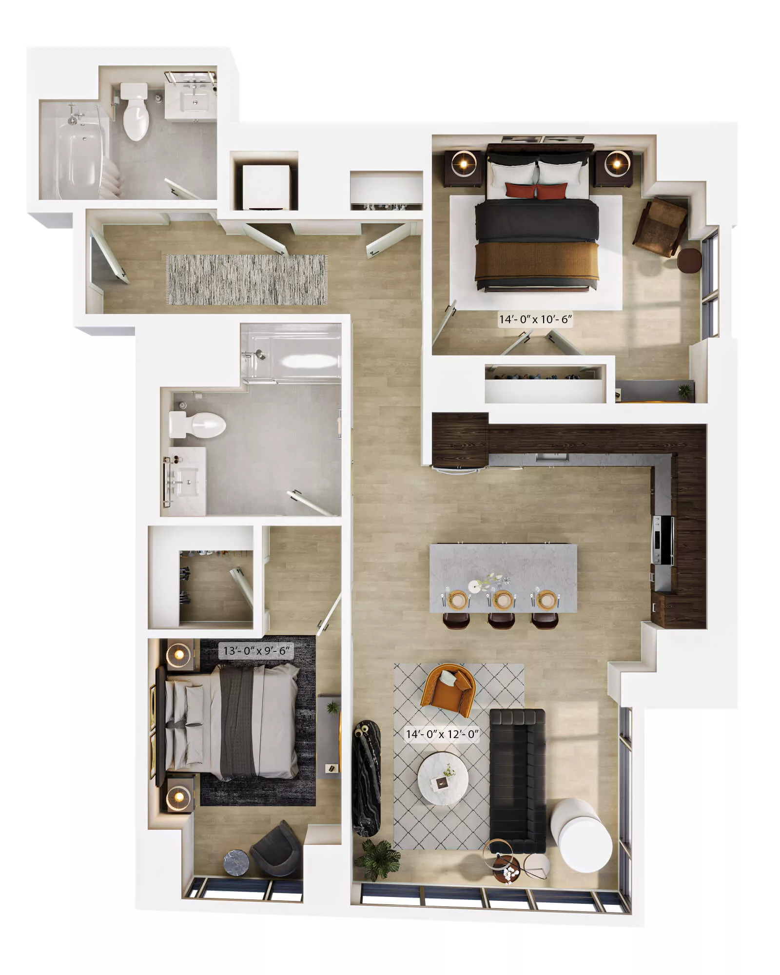 Rendering of the 2 Bed/2 Bath-B2 floor plan with 2 bedroom[s] and 2 bathroom[s] at Lyra