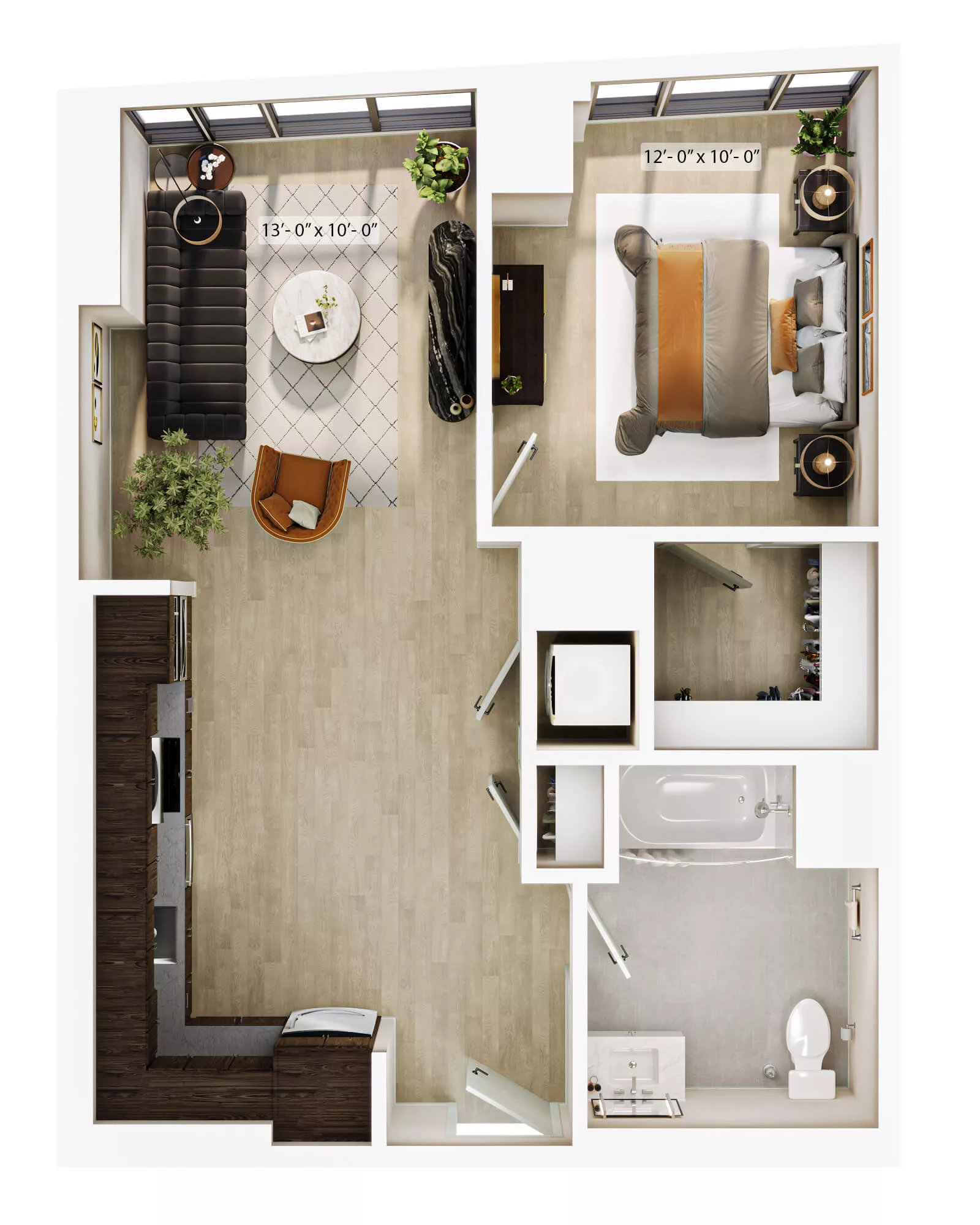 Rendering of the 1 Bed/1 Bath-A7 ADA floor plan with 1 bedroom[s] and 1 bathroom[s] at Lyra