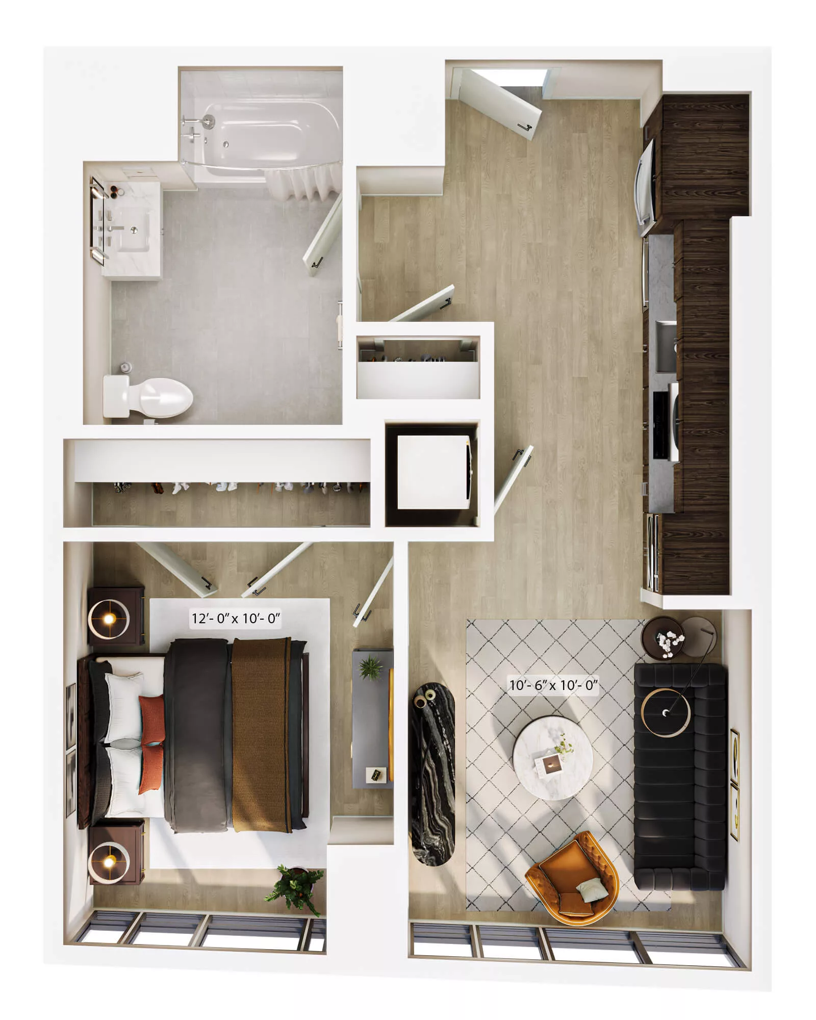 Rendering of the 1 Bed/1 Bath-A6 ADA floor plan with 1 bedroom[s] and 1 bathroom[s] at Lyra