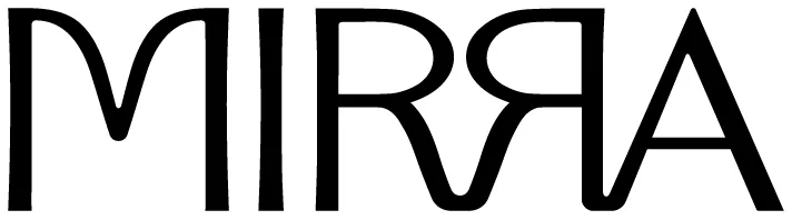 Black stylized text logo reading “MIRRA” with mirrored “R”s and a triangular “A.”