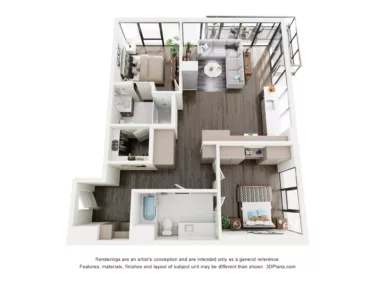 Rendering of the B3 floor plan with 2 bedroom[s] and 2 bathroom[s] at The Lindley