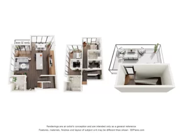 Rendering of the B7TH floor plan with 2 bedroom[s] and 2 bathroom[s] at The Lindley