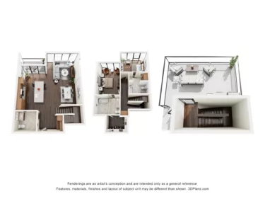 Rendering of the B6TH floor plan with 2 bedroom[s] and 2 bathroom[s] at The Lindley