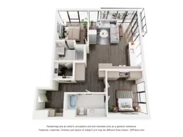 Rendering of the B3 floor plan with 2 bedroom[s] and 2 bathroom[s] at The Lindley