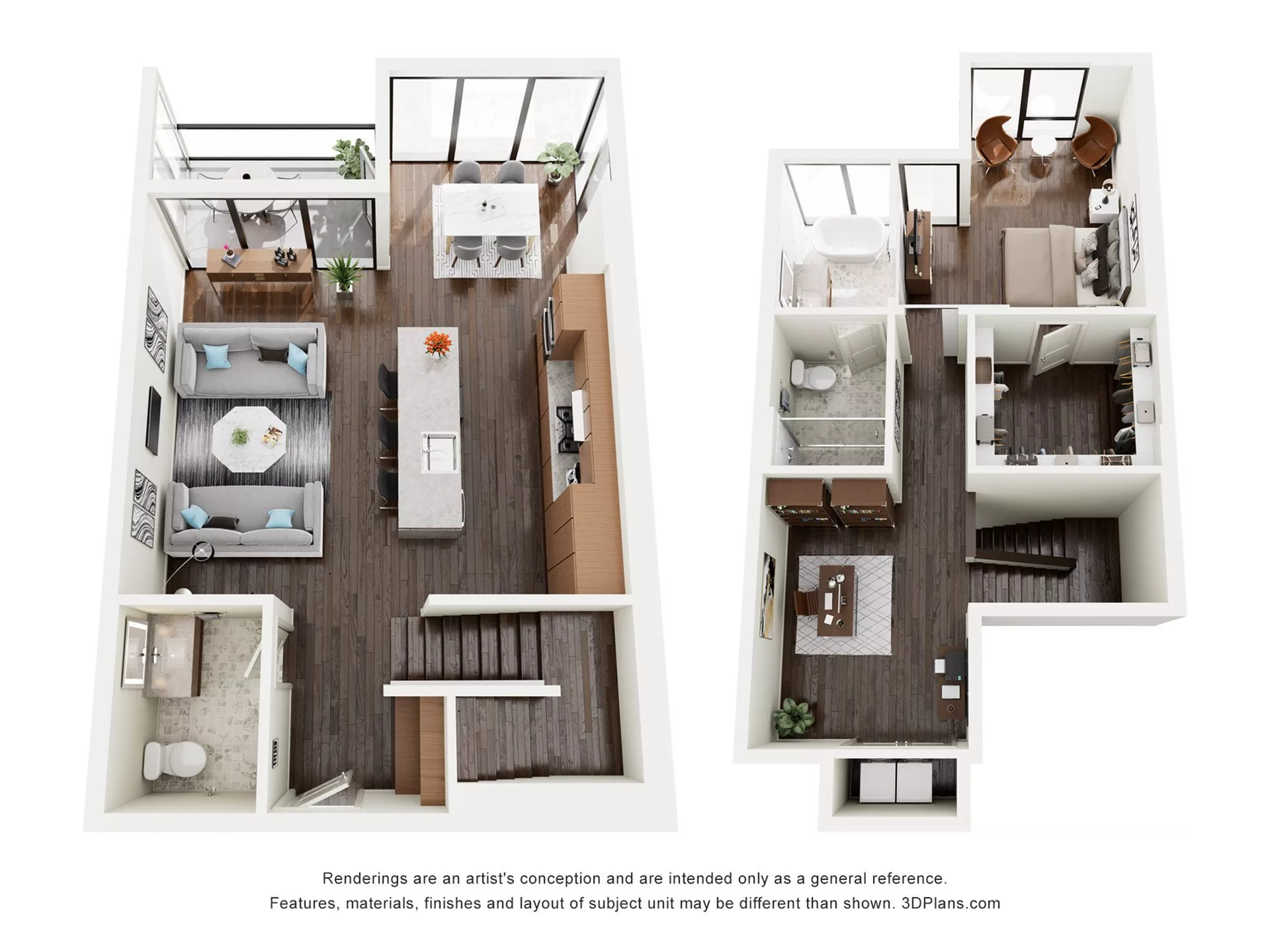 Rendering of the A1DTH floor plan with 1 bedroom[s] and 1 bathroom[s] at The Lindley