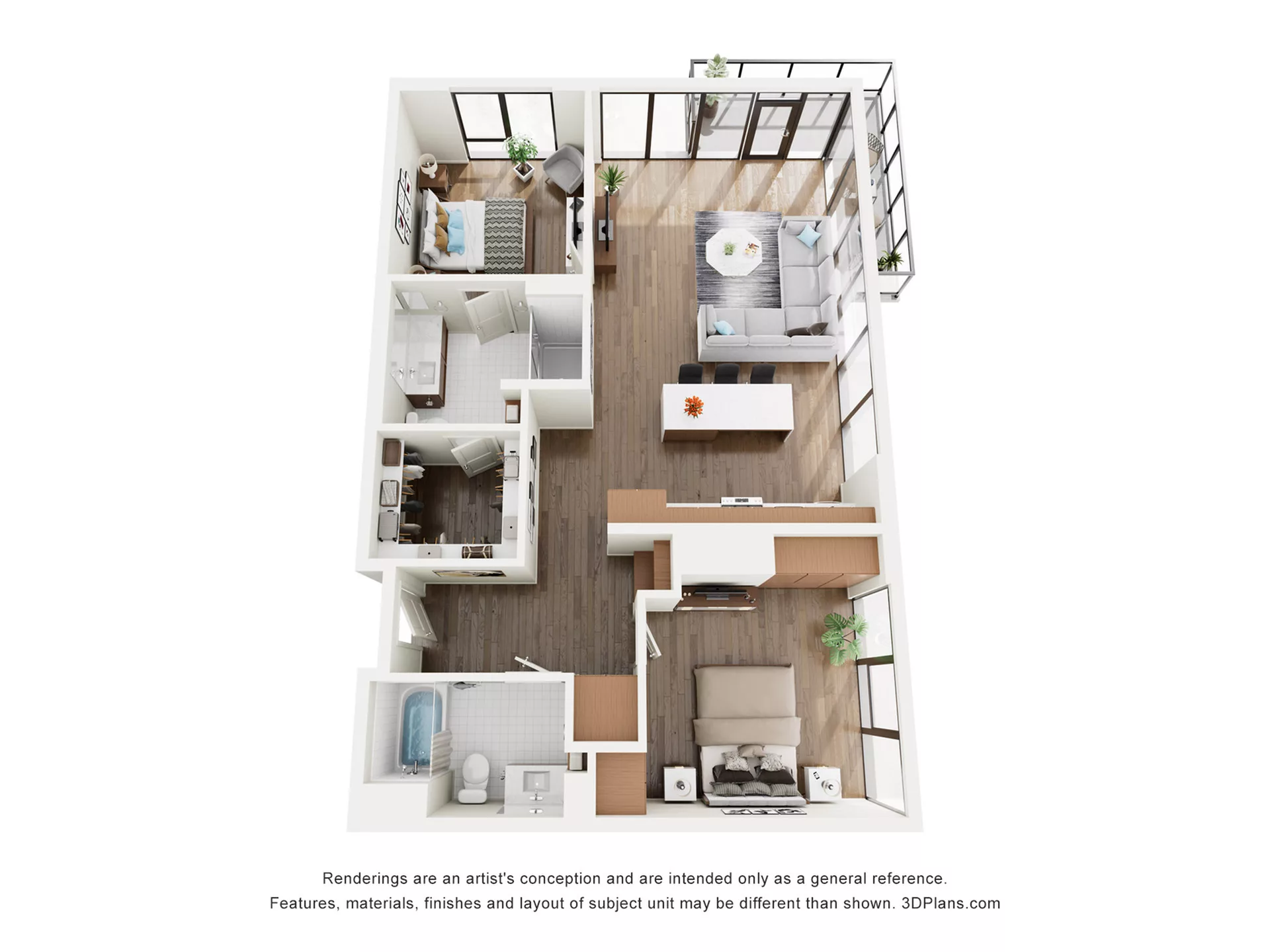 Rendering of the B4 floor plan with 2 bedroom[s] and 2 bathroom[s] at The Lindley
